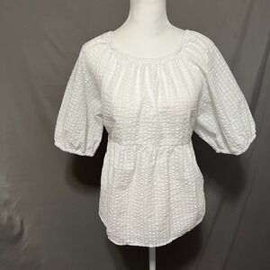 Old Navy Womens‎ White Peasant Babydoll Top Sz M Puff Slv Cottagecore Clean Girl